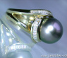 Fabulous Tahitian Pearl Ring with Diamonds in Yellow Gold 18k