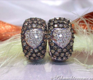 Pretty Brown & White Diamond Heart Earrings