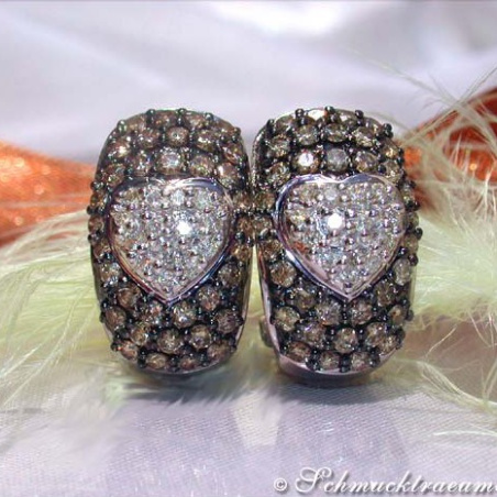 Pretty Brown & White Diamond Heart Earrings