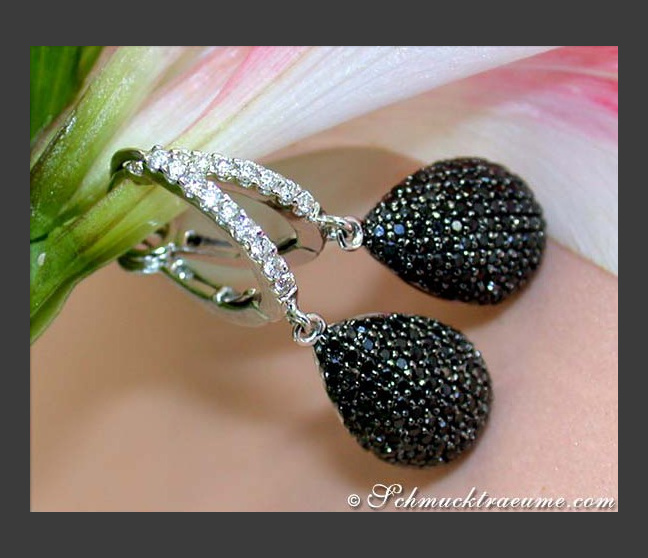Interesting Black & White Diamond Teardrop Earrings