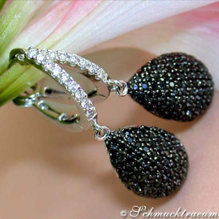 Interesting Black & White Diamond Teardrop Earrings