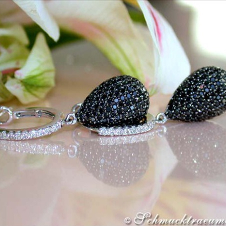 Interesting Black & White Diamond Teardrop Earrings
