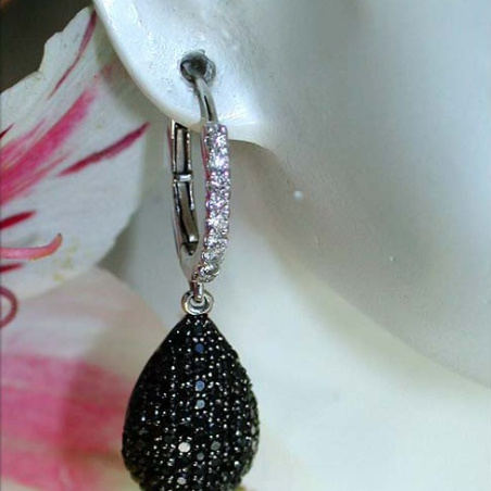 Interesting Black & White Diamond Teardrop Earrings