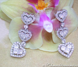 Beautiful Dangling Earrings with Diamond Hearts