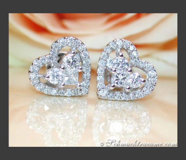Pretty Diamond Heart Studs with Princess Diamonds Pretty Diamond Heart Studs with Princess Diamonds
