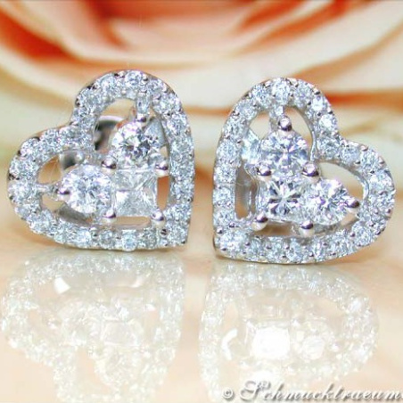 Pretty Diamond Heart Studs with Princess Diamonds