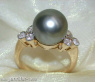 Precious Tahitian Pearl Ring with Diamonds in Yellow gold