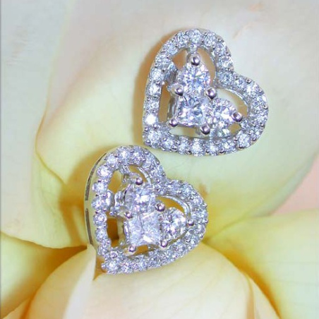 Pretty Diamond Heart Studs with Princess Diamonds