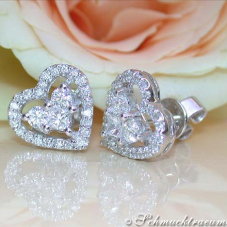 Pretty Diamond Heart Studs with Princess Diamonds