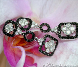 Unique Hanging Earrings with Black & White Diamonds