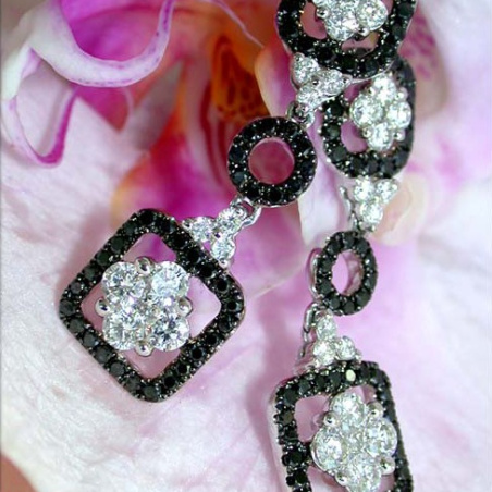 Unique Hanging Earrings with Black & White Diamonds