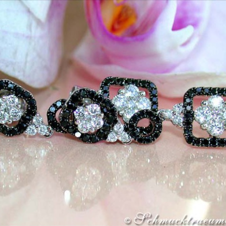 Unique Hanging Earrings with Black & White Diamonds