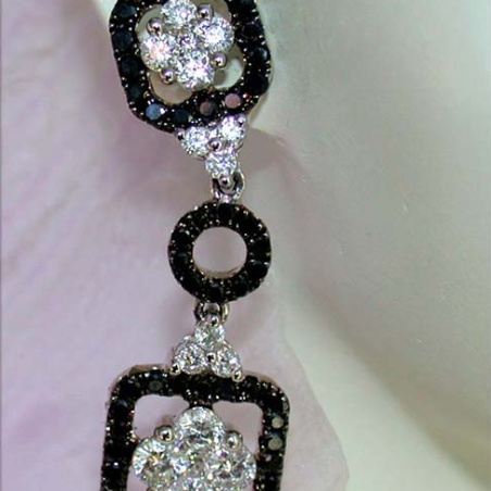 Unique Hanging Earrings with Black & White Diamonds