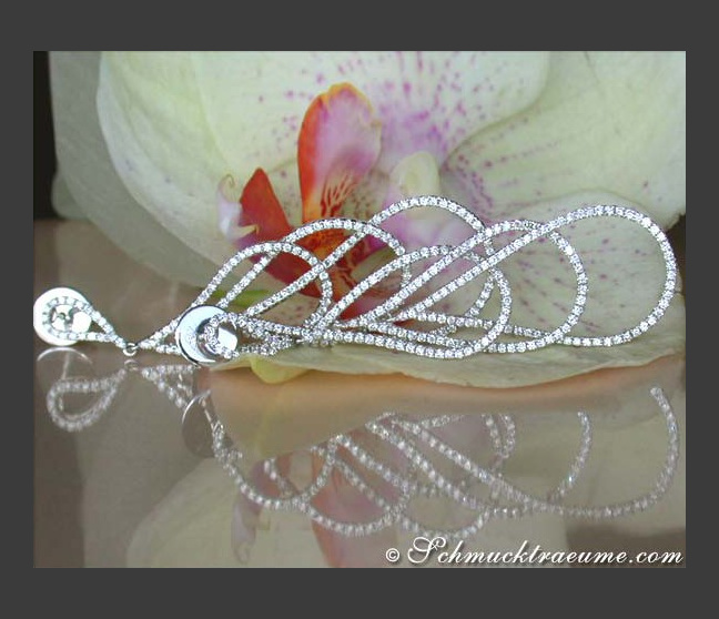 Extra Long Pear Shaped Dangling Earrings with Diamonds (60 mm)