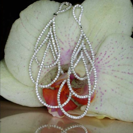 Extra Long Pear Shaped Dangling Earrings with Diamonds (60 mm)