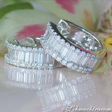 Magnificent Diamond Hoop Earrings (Baguette & Brilliant Cut)