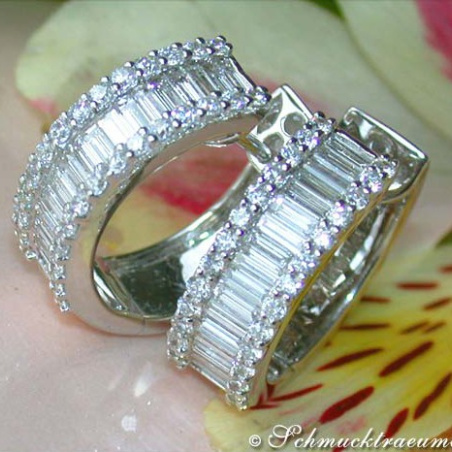 Magnificent Diamond Hoop Earrings (Baguette & Brilliant Cut)