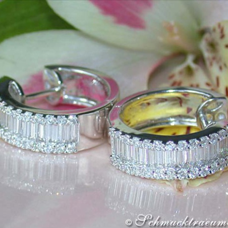 Magnificent Diamond Hoop Earrings (Baguette & Brilliant Cut)