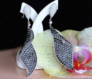 Terrific Black & White Diamond Dangling Earrings (68 mm)