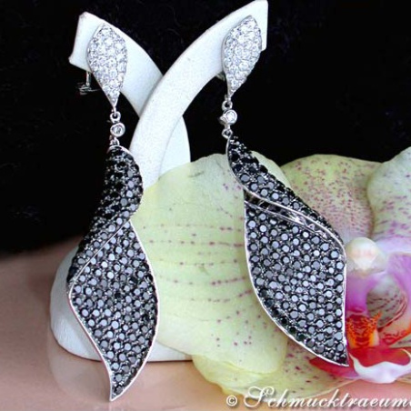 Terrific Black & White Diamond Dangling Earrings (68 mm)