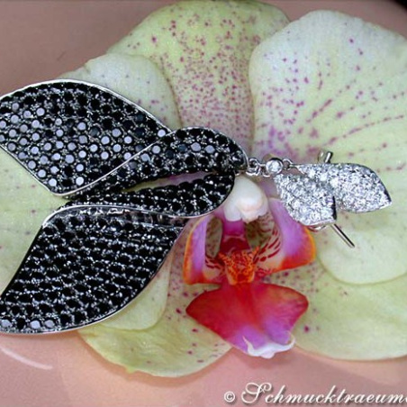 Terrific Black & White Diamond Dangling Earrings (68 mm)