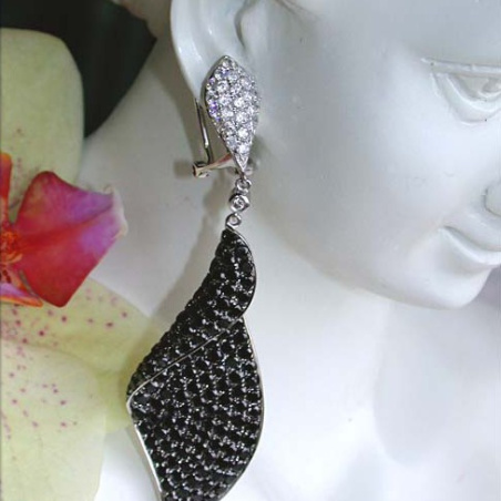 Terrific Black & White Diamond Dangling Earrings (68 mm)