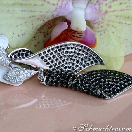 Terrific Black & White Diamond Dangling Earrings (68 mm)