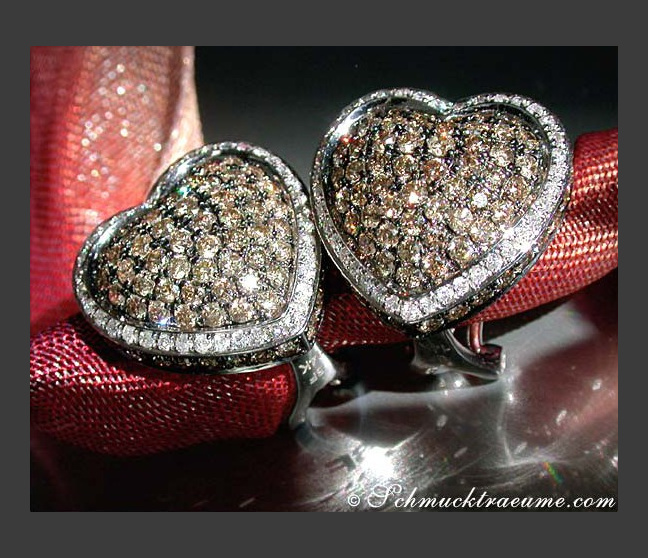 Pretty Heart Studs with Natural Brown & White Diamonds Pretty Heart Studs with Natural Brown & White Diamonds