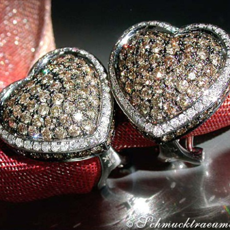 Pretty Heart Studs with Natural Brown & White Diamonds