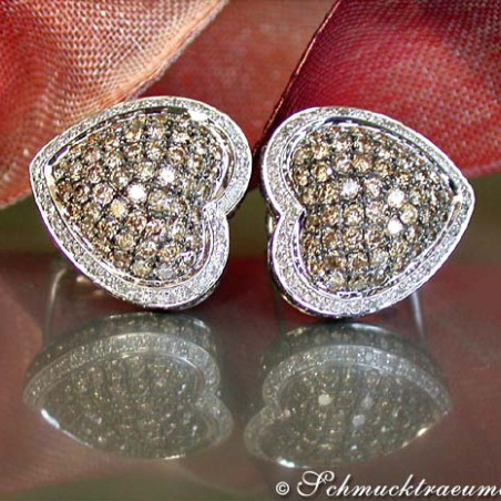 Pretty Heart Studs with Natural Brown & White Diamonds
