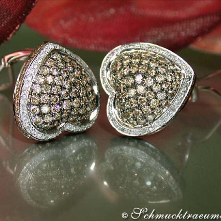 Pretty Heart Studs with Natural Brown & White Diamonds