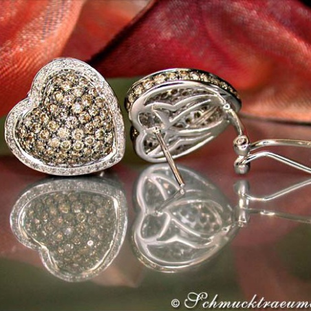 Pretty Heart Studs with Natural Brown & White Diamonds