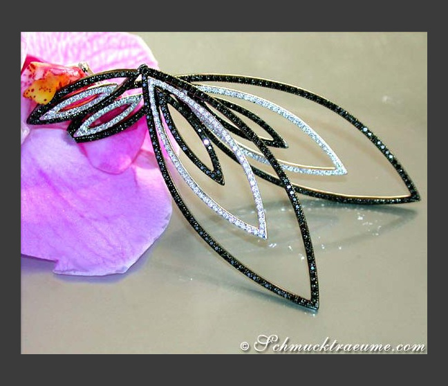 Extra long Dangling Earrings with Black Diamonds (78 mm) Extra long Dangling Earrings with Black Diamonds (78 mm)
