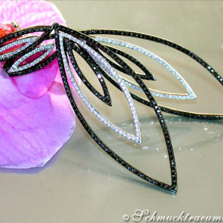 Extra long Dangling Earrings with Black Diamonds (78 mm)