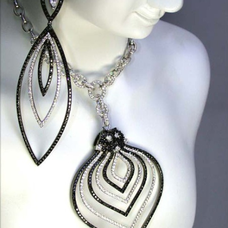 Extra long Dangling Earrings with Black Diamonds (78 mm)