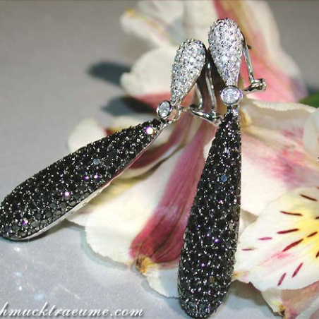 Voluminous Dangling Earrings with Black & White Diamonds