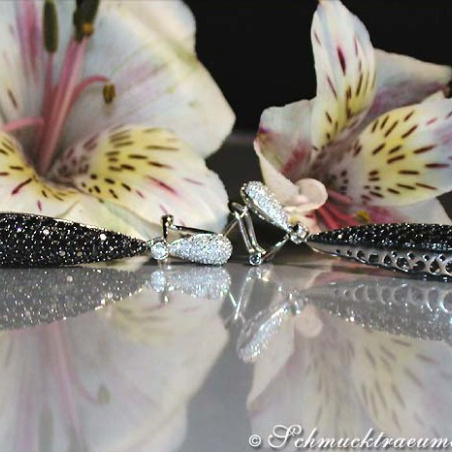 Voluminous Dangling Earrings with Black & White Diamonds
