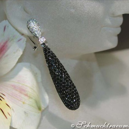 Voluminous Dangling Earrings with Black & White Diamonds