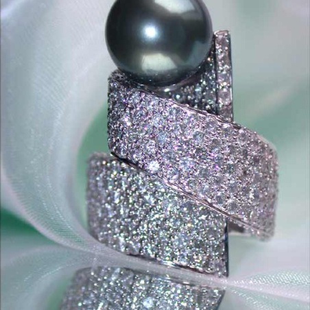 Tahitiperle Ring mit Brillanten