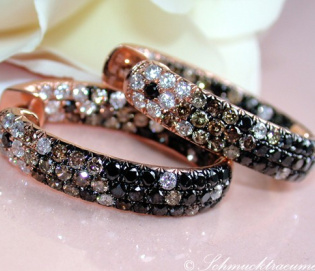 Stately Hoop Earrings with Black, Brown & White Diamonds