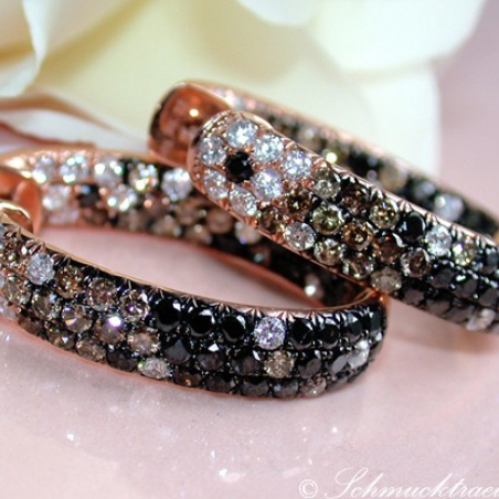 Stately Hoop Earrings with Black, Brown & White Diamonds