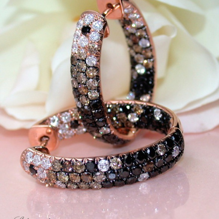 Stately Hoop Earrings with Black, Brown & White Diamonds