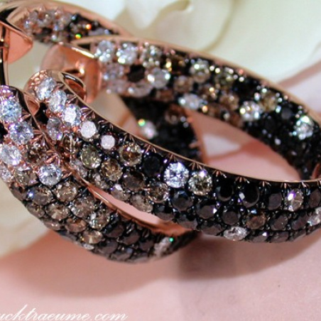 Stately Hoop Earrings with Black, Brown & White Diamonds
