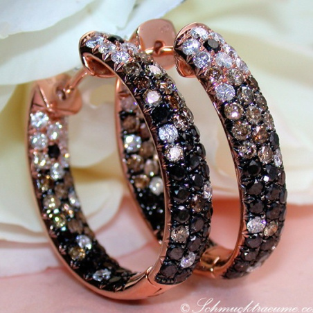 Stately Hoop Earrings with Black, Brown & White Diamonds
