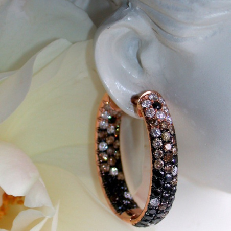 Stately Hoop Earrings with Black, Brown & White Diamonds