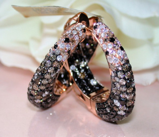 Impressive Hoop Earrings with Black, Brown & White Diamonds