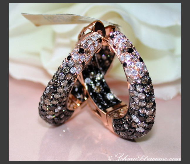Impressive Hoop Earrings with Black, Brown & White Diamonds Impressive Hoop Earrings with Black, Brown & White Diamonds