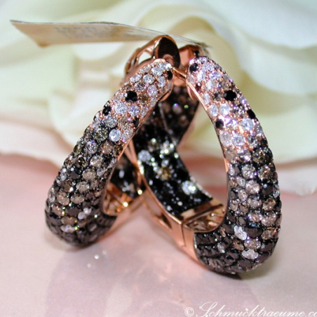 Impressive Hoop Earrings with Black, Brown & White Diamonds