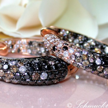 Impressive Hoop Earrings with Black, Brown & White Diamonds