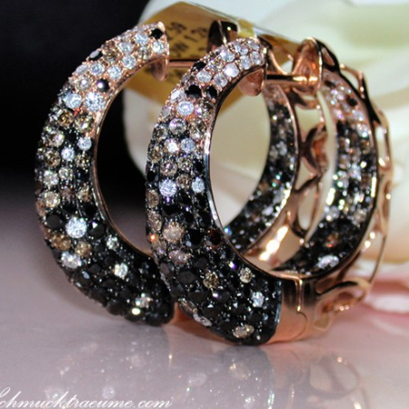 Impressive Hoop Earrings with Black, Brown & White Diamonds
